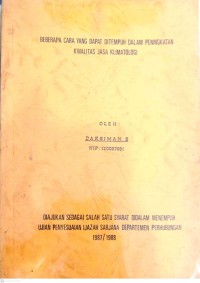 Beberapa Cara Yang Dapat Ditempuh Dalam Peningkatan Kwalitas Jasa Klimatologi